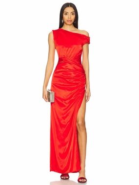 Lovers + Friends Red One-Shoulder Satin Maxi Dress